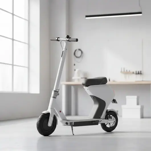 Белый электроскутер на белом фоне