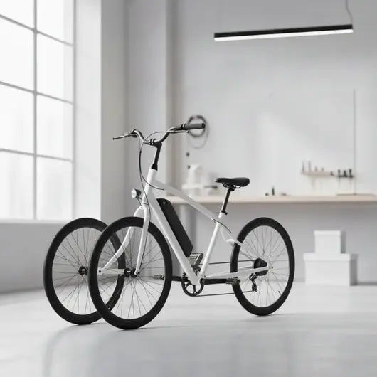 Белый трицикл, стоит в комнате