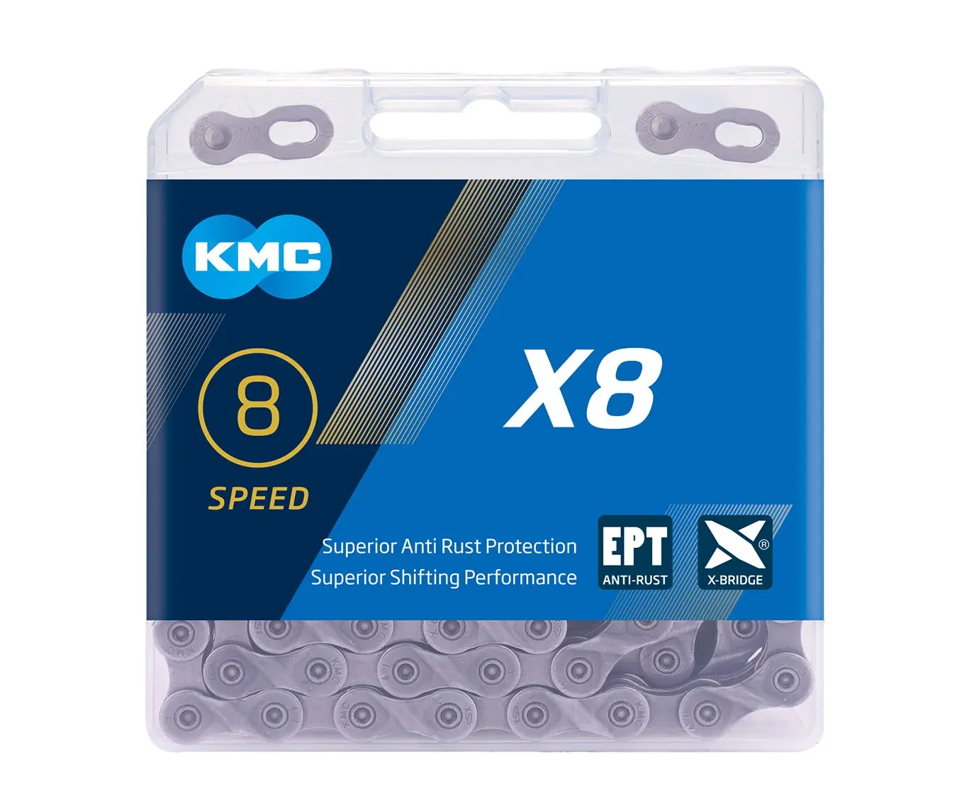 Цепь X8EPT KMC 1/2"х3/32" 116 звеньев, для 8 скор., с замком CL371RB 2