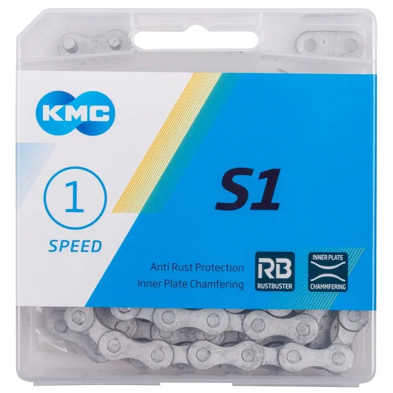 Цепь KMC, S1, 1ск. (1/2"X1/8"), 112зв., Brown, с замком, BOX 1