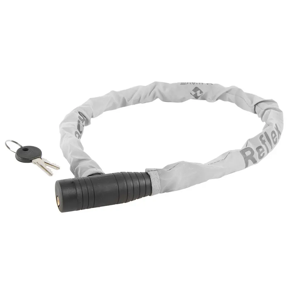 Велозамок с ключами тросовый M-Wave C 15.8 в светоотражающей оплетке 15/800 light grey 1