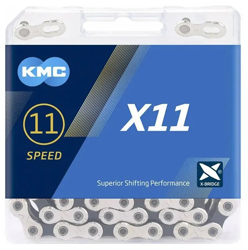 Цепь KMC, X11, 11ск (1/2"x11/128"), 114зв., Silver/Black, с замком CL555R-NP, BOX 1